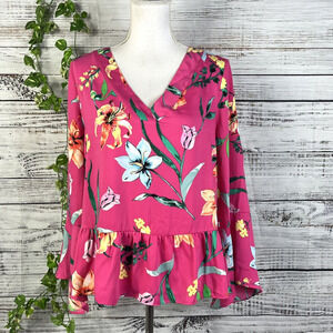 Laundry by Shelli Segal Blouse Top sz Medium Pink Floral Tropical Wedding Church